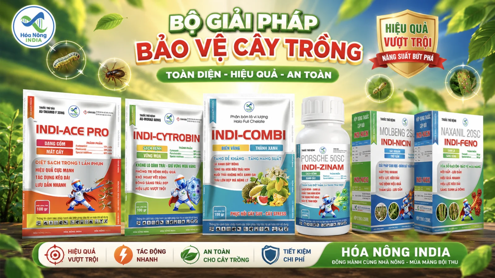 Bộ giải pháp bảo vệ cây trồng Hoá Nông India — toàn diện, hiệu quả, an toàn